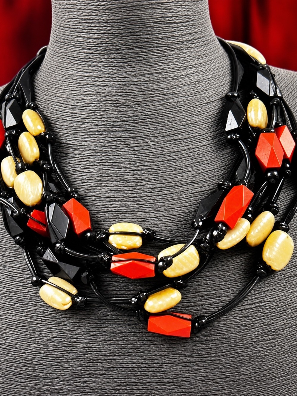 Layered Multicolor Wood Beaded Necklace